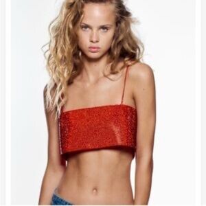 Zara Glittering Red Strap Top XS please read listing